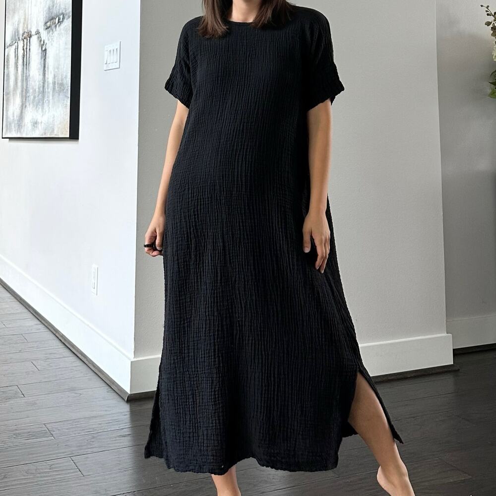 Honest cotton black gauze maxi dress black one size